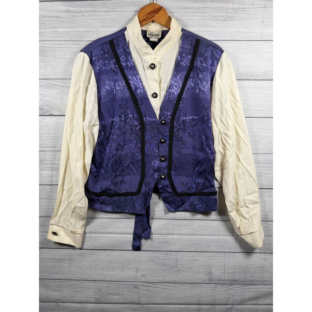 Ilyza New York Women's L Purple Jacquard Vest Blouse Shirt 2-in-1 Top 1311